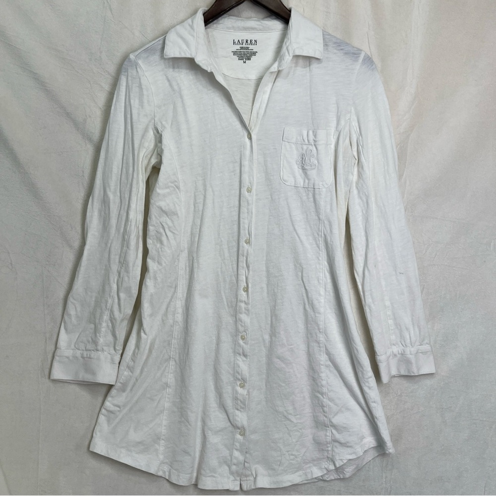 Lauren Ralph Lauren Women Medium Sleep Lounge Shirt Dress White Swim Cover Tunic